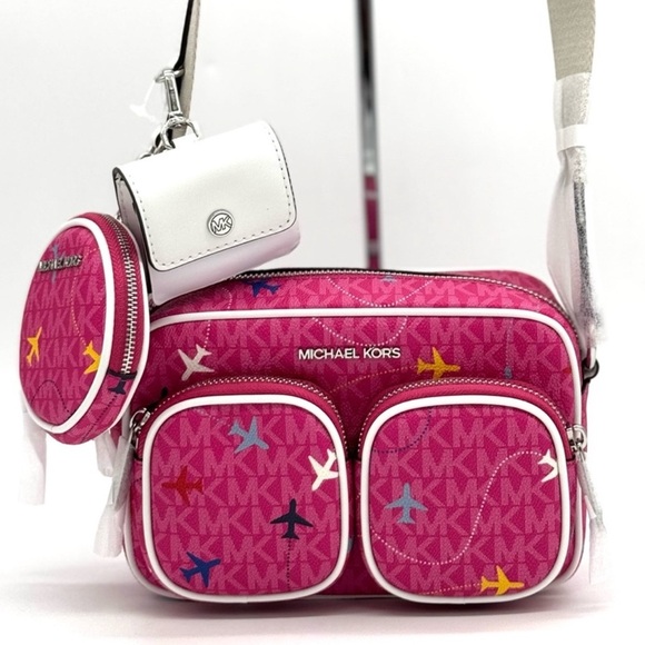 Michael Kors Jet Set Signature Logo Crossbody Bag w Case for Apple AirPods Pro - Picture 1 of 12